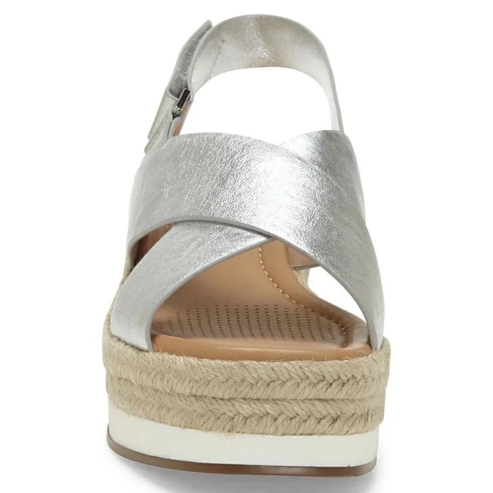 NEW Corso Como Penelopy Platform Wedge Sandal Silver Leather Women's Size 9.5